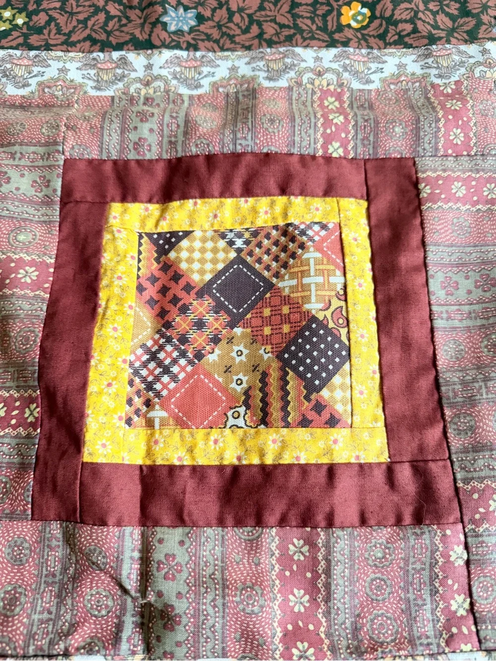 Vintage Handmade Patchwork Quilt Top Log Cabin Unfinished Craft Tablecloth 55x70